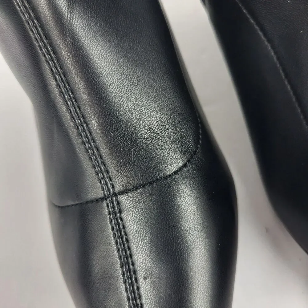 Abound Erinn Black Pointed Toe Ankle Sock Boots faux leather kitten heel Size 7M